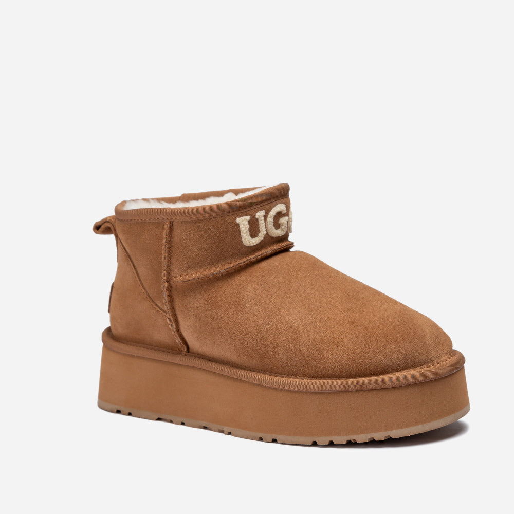 CLASSIC KNIT LOGO ULTRA MINI PLATFORM BOOTS OZWEAR UGG