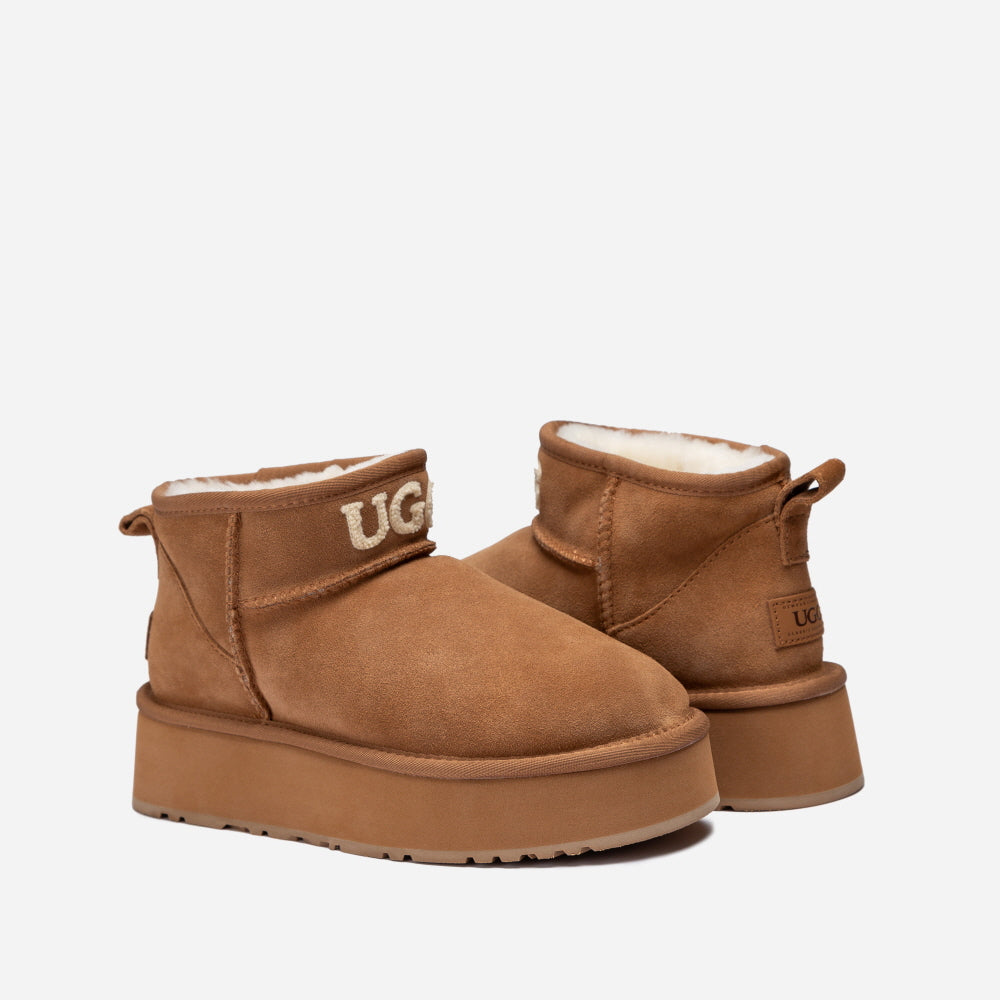 CLASSIC KNIT LOGO ULTRA MINI PLATFORM BOOTS OZWEAR UGG