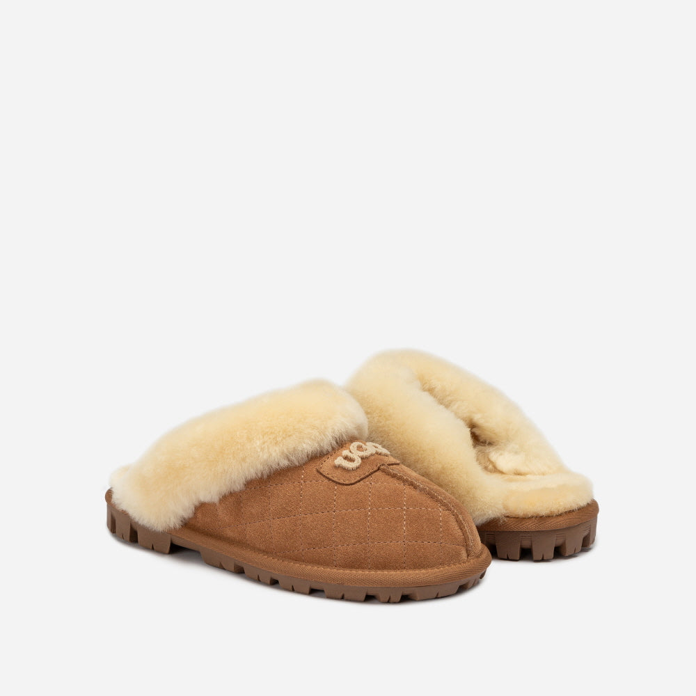 COQUETTE MATELASSE EMB LOGO SLIPPER (ELASTIC LOGO & WOOL STRAP) OZWEAR UGG OB114MDE