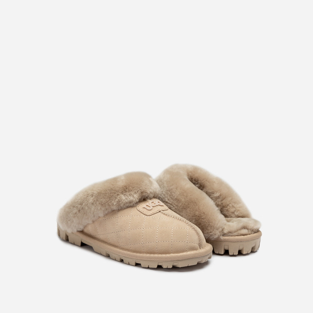 COQUETTE MATELASSE EMB LOGO SLIPPER (ELASTIC LOGO & WOOL STRAP) OZWEAR UGG OB114MDE