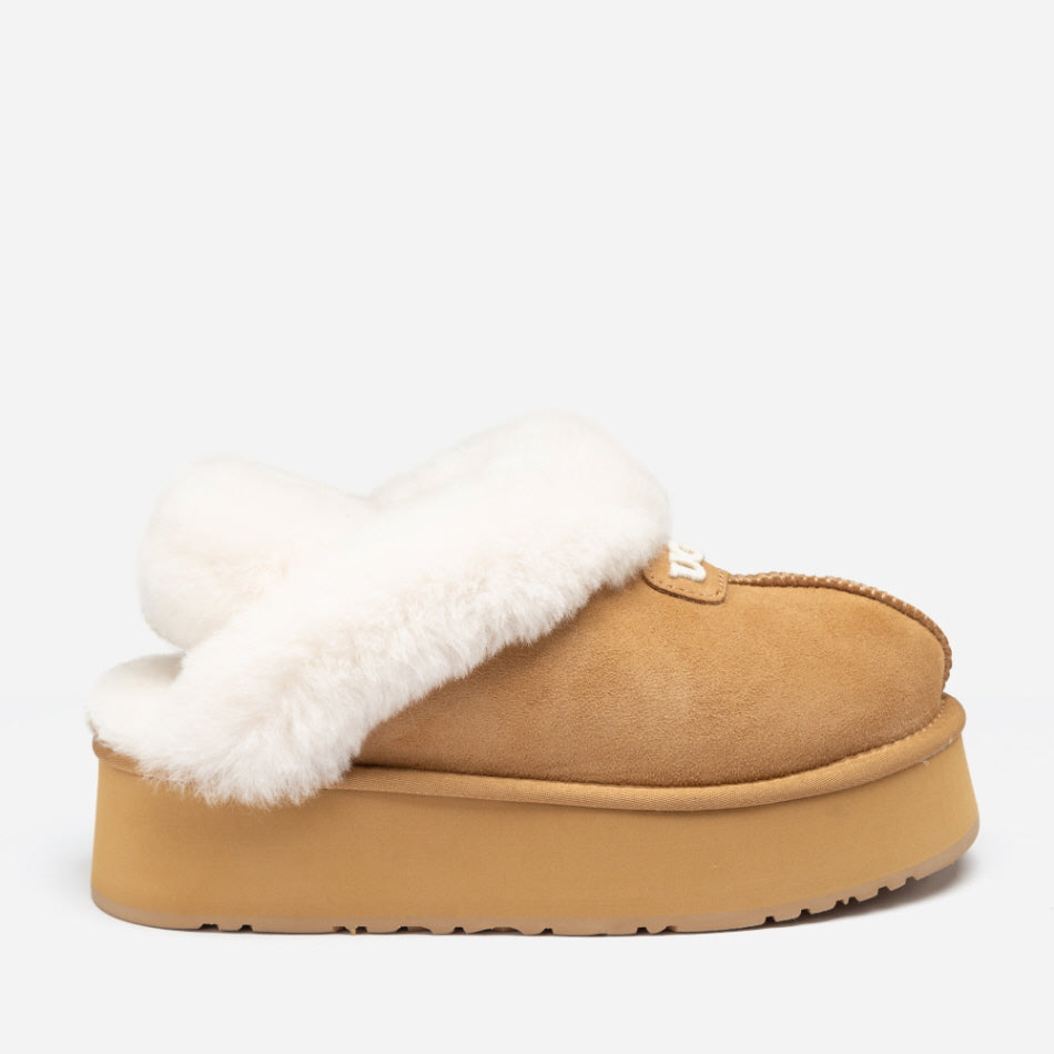 COQUETTE EMB LOGO PLATFORM SLIPPER (ELASTIC LOGO & WOOL STRAP) OZWEAR UGG OB114PDE