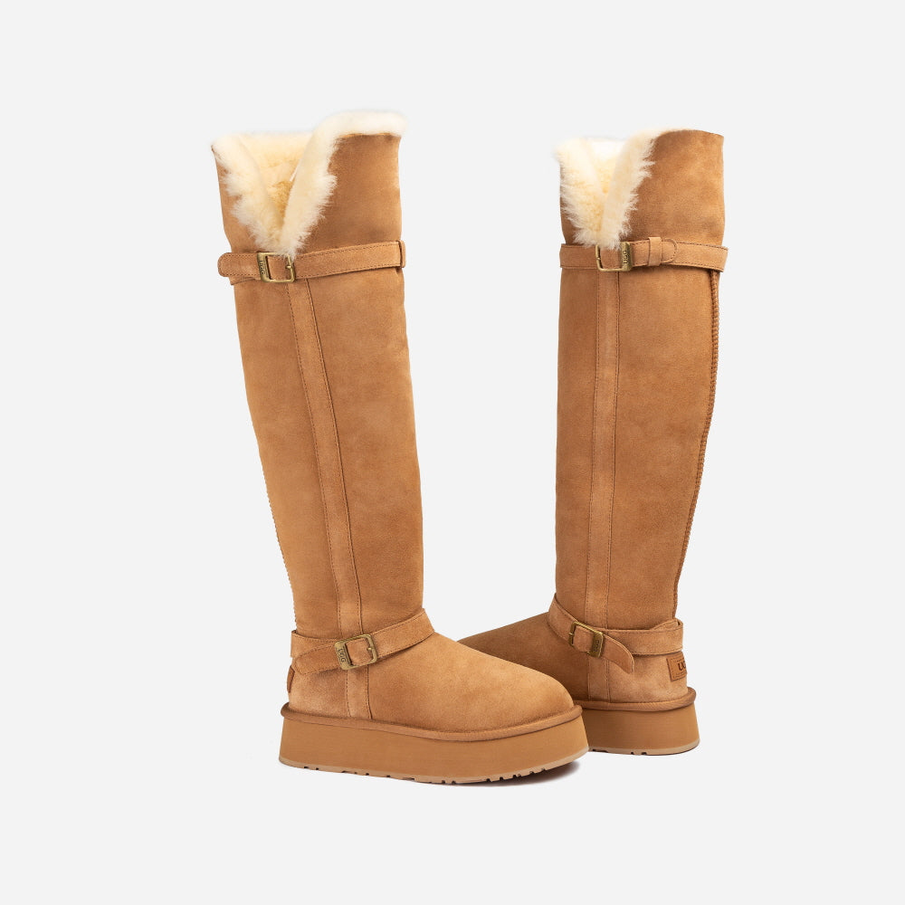 BUCKLE TALL PLATFORM BOOTS OZWEAR UGG